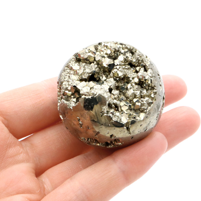 パイライト 丸玉 40mm 1点物 ペルー産 台座付き 置き物 天然石 パワーストーン ピカピカ鏡面 黄鉄鉱 