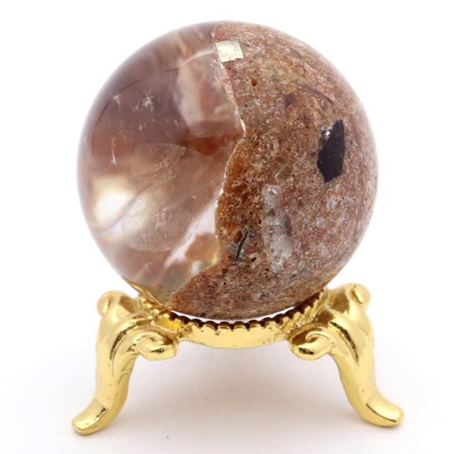 パイライト イン ガーデンクォーツ 丸玉 台座付き 庭園水晶 黄鉄鉱 天然石 Pyrite 1点もの