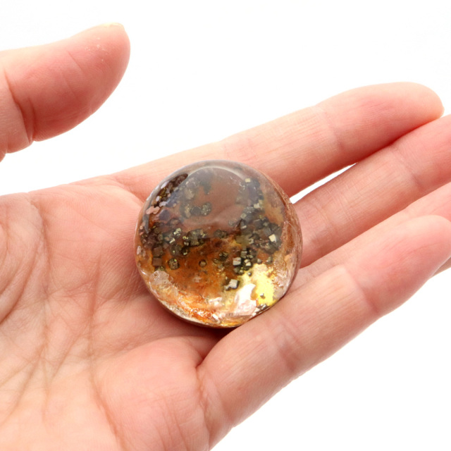 パイライト イン ガーデンクォーツ 丸玉 台座付き 庭園水晶 黄鉄鉱 天然石 Pyrite 1点もの
