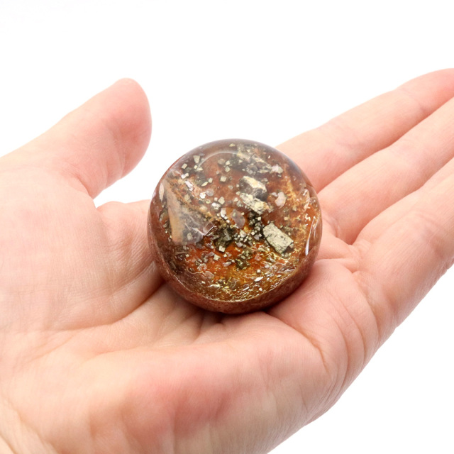 パイライト イン ガーデンクォーツ 丸玉 台座付き 庭園水晶 黄鉄鉱 天然石 Pyrite 1点もの