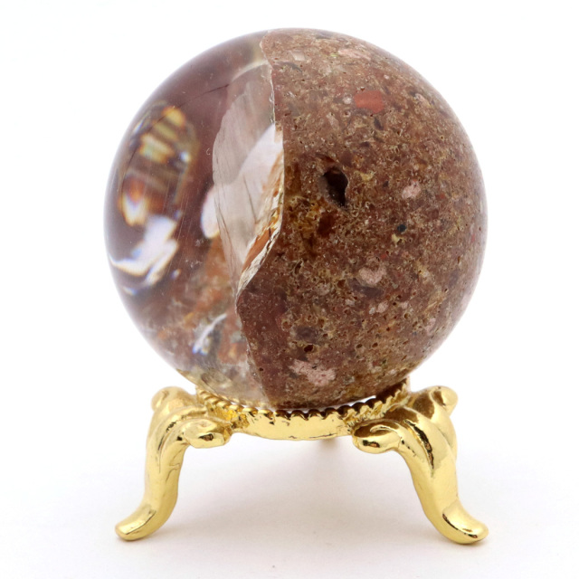 パイライト イン ガーデンクォーツ 丸玉 台座付き 庭園水晶 黄鉄鉱 天然石 Pyrite 1点もの