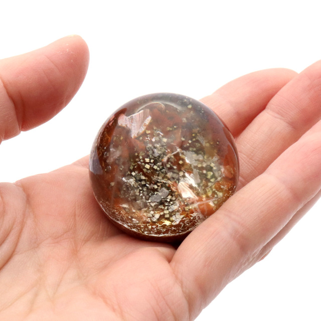 パイライト イン ガーデンクォーツ 丸玉 台座付き 庭園水晶 黄鉄鉱 天然石 Pyrite 1点もの