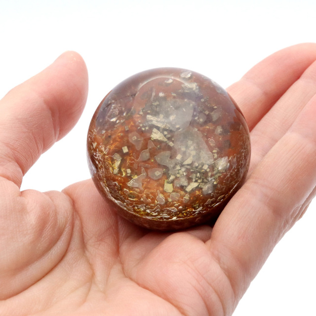 パイライト イン ガーデンクォーツ 丸玉 台座付き 庭園水晶 黄鉄鉱 天然石 Pyrite 1点もの