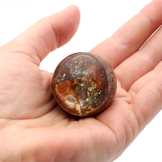 パイライト イン ガーデンクォーツ 丸玉 台座付き 庭園水晶 黄鉄鉱 天然石 Pyrite 1点もの