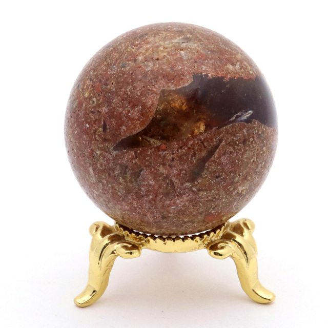 パイライト イン ガーデンクォーツ 丸玉 台座付き 庭園水晶 黄鉄鉱 天然石 Pyrite 1点もの