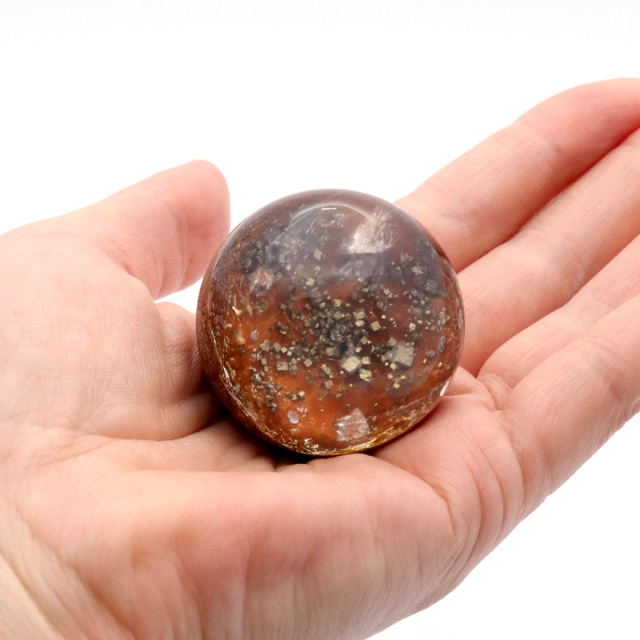 パイライト イン ガーデンクォーツ 丸玉 台座付き 庭園水晶 黄鉄鉱 天然石 Pyrite 1点もの