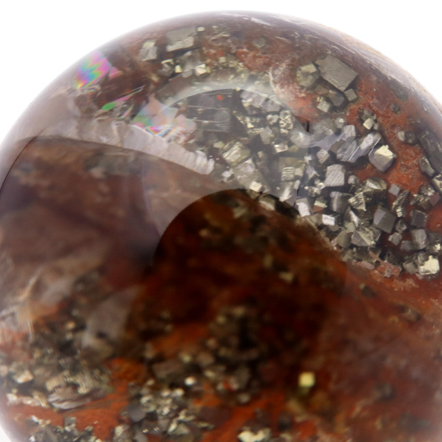 パイライト イン ガーデンクォーツ 丸玉 台座付き 庭園水晶 黄鉄鉱 天然石 Pyrite 1点もの
