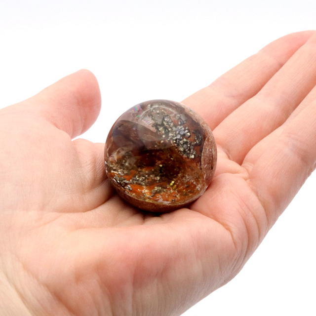パイライト イン ガーデンクォーツ 丸玉 台座付き 庭園水晶 黄鉄鉱 天然石 Pyrite 1点もの