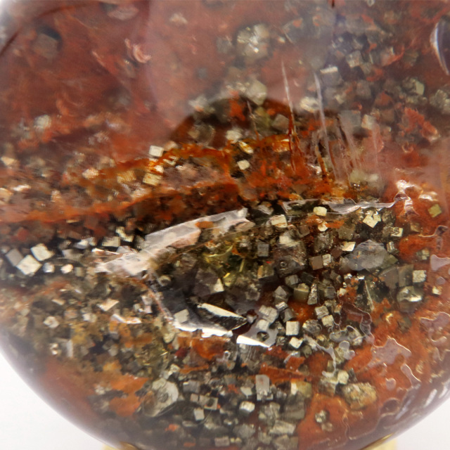パイライト イン ガーデンクォーツ 丸玉 台座付き 庭園水晶 黄鉄鉱 天然石 Pyrite 1点もの