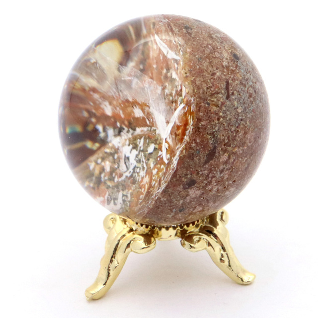 パイライト イン ガーデンクォーツ 丸玉 台座付き 庭園水晶 黄鉄鉱 天然石 Pyrite 1点もの