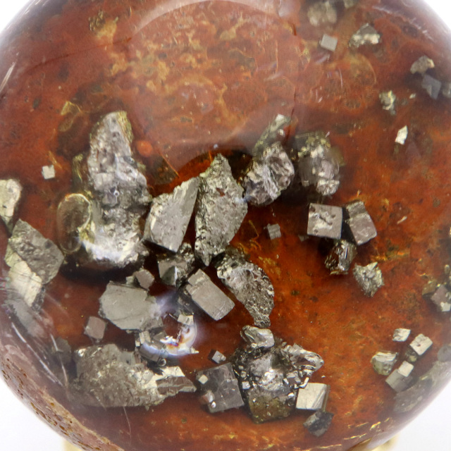パイライト イン ガーデンクォーツ 丸玉 台座付き 庭園水晶 黄鉄鉱 天然石 Pyrite 1点もの
