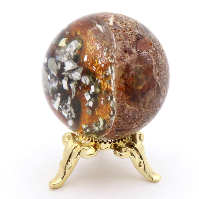 パイライト イン ガーデンクォーツ 丸玉 台座付き 庭園水晶 黄鉄鉱 天然石 Pyrite 1点もの
