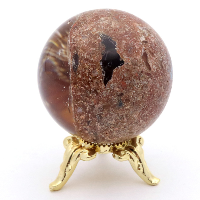 パイライト イン ガーデンクォーツ 丸玉 台座付き 庭園水晶 黄鉄鉱 天然石 Pyrite 1点もの
