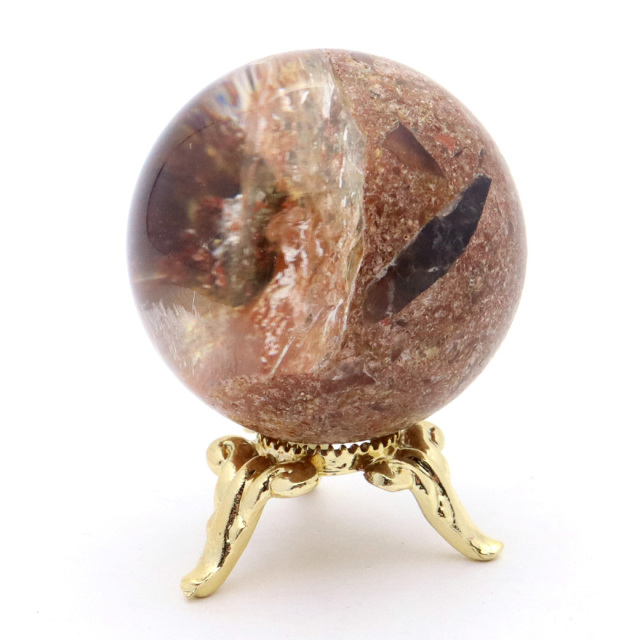 パイライト イン ガーデンクォーツ 丸玉 台座付き 庭園水晶 黄鉄鉱 天然石 Pyrite 1点もの