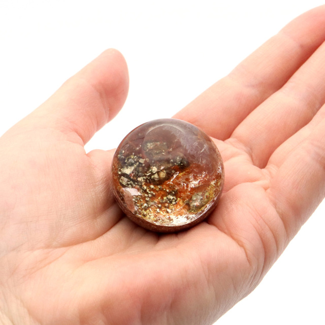 パイライト イン ガーデンクォーツ 丸玉 台座付き 庭園水晶 黄鉄鉱 天然石 Pyrite 1点もの