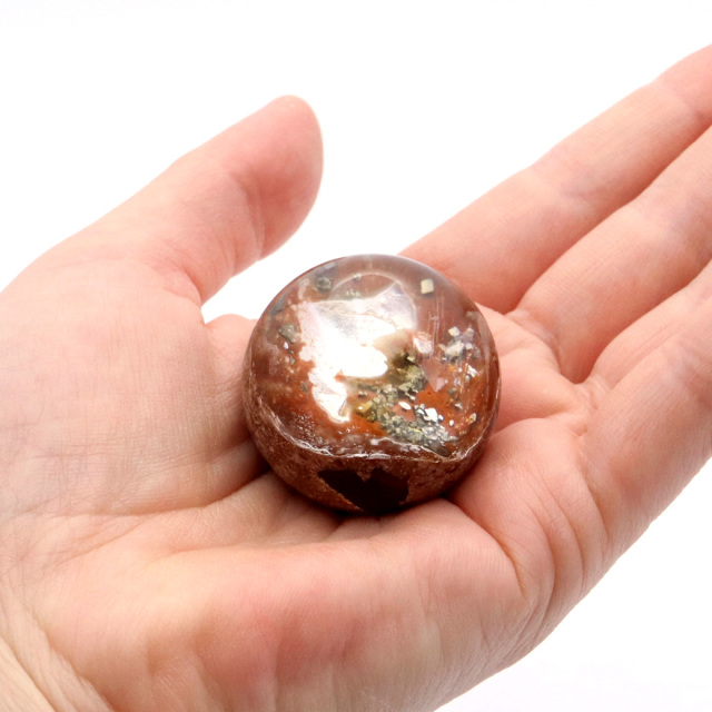 パイライト イン ガーデンクォーツ 丸玉 33mm 台座付き 庭園水晶