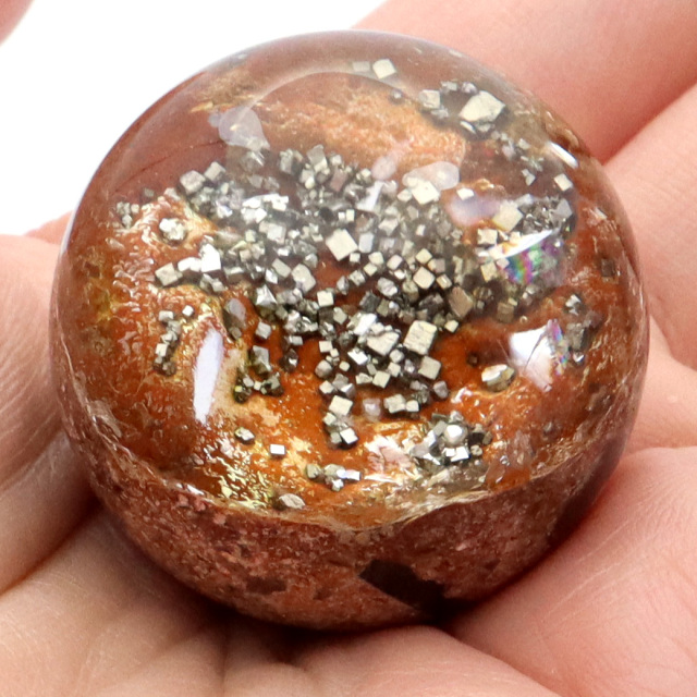 パイライト イン ガーデンクォーツ 丸玉 台座付き 庭園水晶 黄鉄鉱 天然石 Pyrite 1点もの