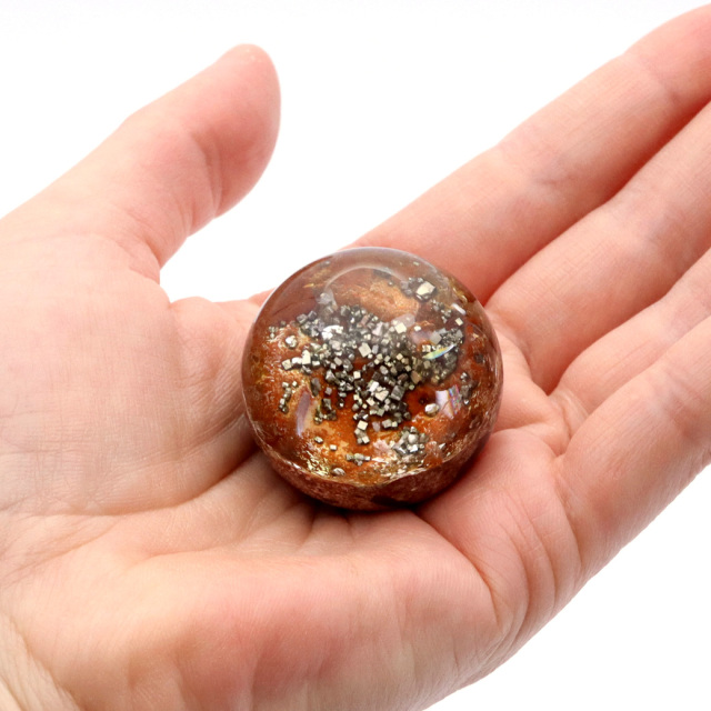 パイライト イン ガーデンクォーツ 丸玉 台座付き 庭園水晶 黄鉄鉱 天然石 Pyrite 1点もの