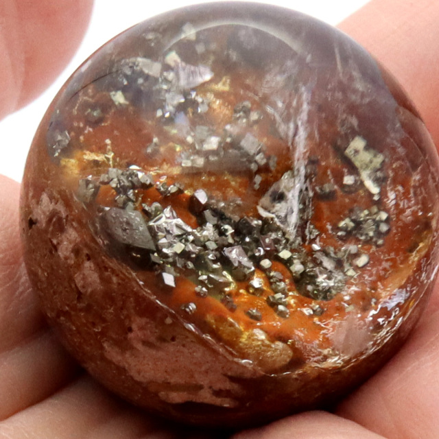 パイライト イン ガーデンクォーツ 丸玉 台座付き 庭園水晶 黄鉄鉱 天然石 Pyrite 1点もの