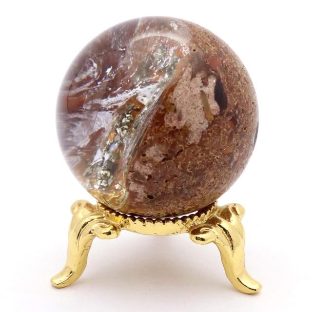 パイライト イン ガーデンクォーツ 丸玉 台座付き 庭園水晶 黄鉄鉱 天然石 Pyrite 1点もの