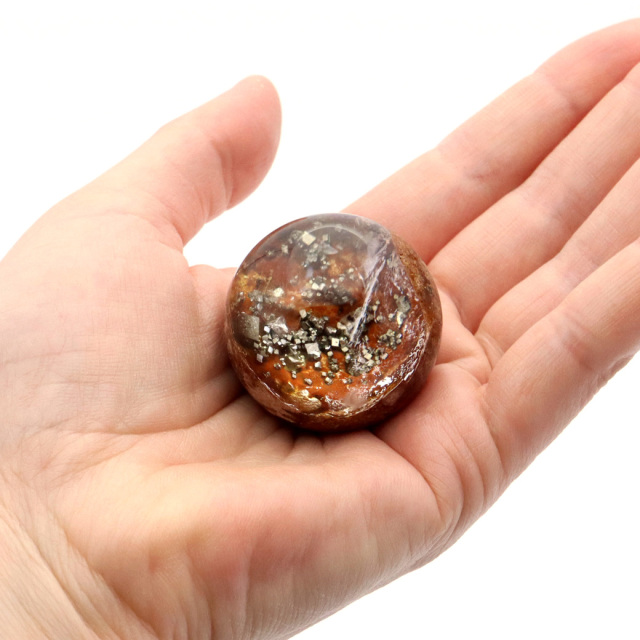 パイライト イン ガーデンクォーツ 丸玉 台座付き 庭園水晶 黄鉄鉱 天然石 Pyrite 1点もの