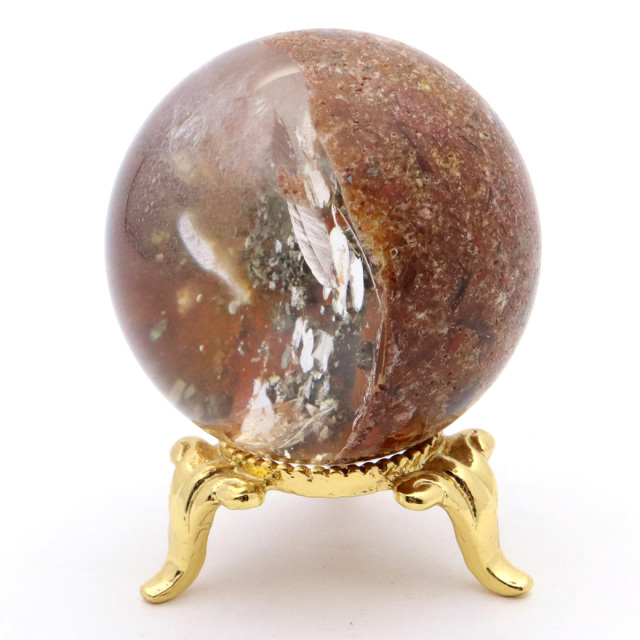 パイライト イン ガーデンクォーツ 丸玉 台座付き 庭園水晶 黄鉄鉱 天然石 Pyrite 1点もの