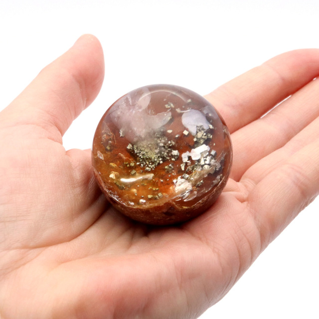 パイライト イン ガーデンクォーツ 丸玉 台座付き 庭園水晶 黄鉄鉱 天然石 Pyrite 1点もの