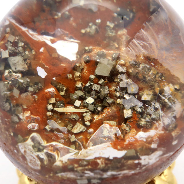 パイライト イン ガーデンクォーツ 丸玉 台座付き 庭園水晶 黄鉄鉱 天然石 Pyrite 1点もの