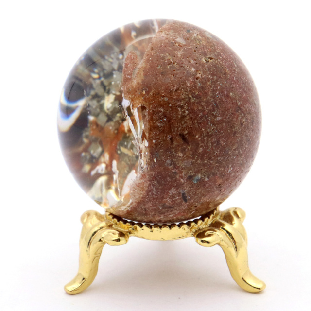 パイライト イン ガーデンクォーツ 丸玉 台座付き 庭園水晶 黄鉄鉱 天然石 Pyrite 1点もの