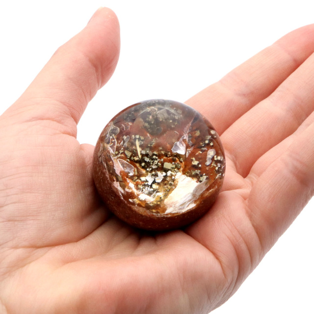 パイライト イン ガーデンクォーツ 丸玉 台座付き 庭園水晶 黄鉄鉱 天然石 Pyrite 1点もの