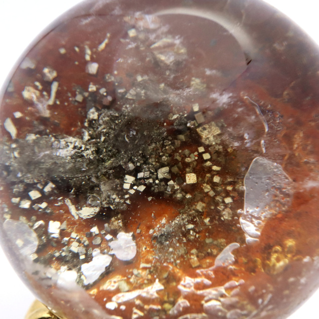 パイライト イン ガーデンクォーツ 丸玉 台座付き 庭園水晶 黄鉄鉱 天然石 Pyrite 1点もの