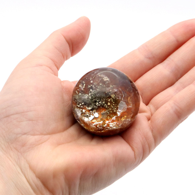 パイライト イン ガーデンクォーツ 丸玉 台座付き 庭園水晶 黄鉄鉱 天然石 Pyrite 1点もの