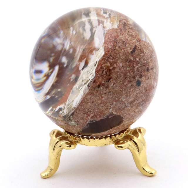 パイライト イン ガーデンクォーツ 丸玉 台座付き 庭園水晶 黄鉄鉱 天然石 Pyrite 1点もの