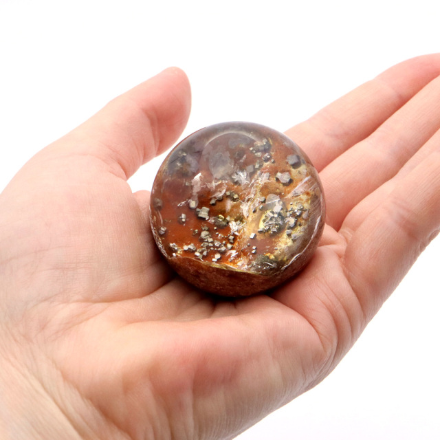 パイライト イン ガーデンクォーツ 丸玉 台座付き 庭園水晶 黄鉄鉱 天然石 Pyrite 1点もの
