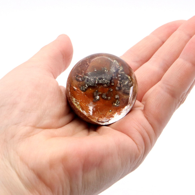 パイライト イン ガーデンクォーツ 丸玉 台座付き 庭園水晶 黄鉄鉱 天然石 Pyrite 1点もの