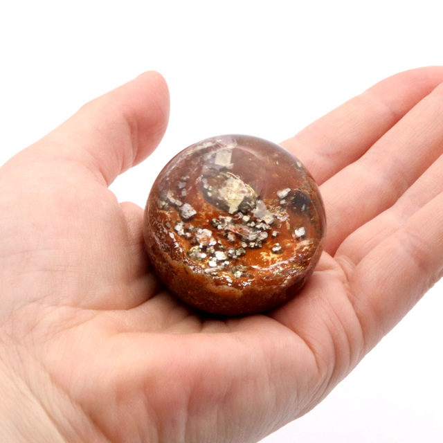 パイライト イン ガーデンクォーツ 丸玉 台座付き 庭園水晶 黄鉄鉱 天然石 Pyrite 1点もの
