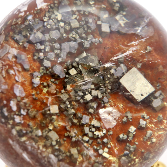 パイライト イン ガーデンクォーツ 丸玉 台座付き 庭園水晶 黄鉄鉱 天然石 Pyrite 1点もの