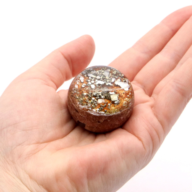 パイライト イン ガーデンクォーツ 丸玉 台座付き 庭園水晶 黄鉄鉱 天然石 Pyrite 1点もの