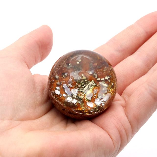パイライト イン ガーデンクォーツ 丸玉 台座付き 庭園水晶 黄鉄鉱 天然石 Pyrite 1点もの