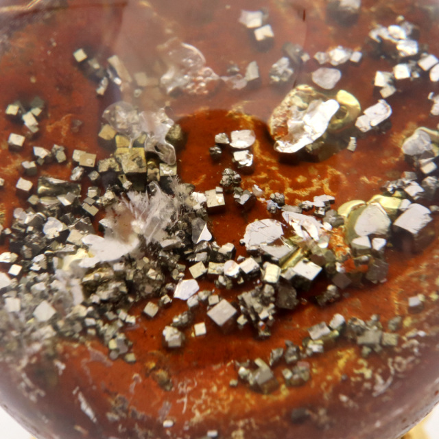 パイライト イン ガーデンクォーツ 丸玉 台座付き 庭園水晶 黄鉄鉱 天然石 Pyrite 1点もの