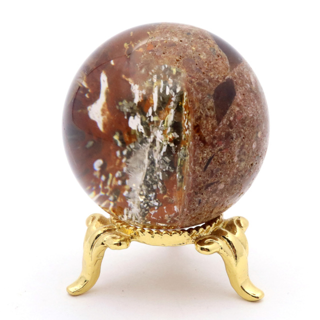 パイライト イン ガーデンクォーツ 丸玉 台座付き 庭園水晶 黄鉄鉱 天然石 Pyrite 1点もの