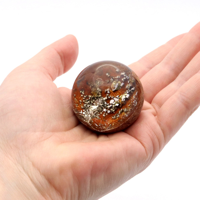 パイライト イン ガーデンクォーツ 丸玉 台座付き 庭園水晶 黄鉄鉱 天然石 Pyrite 1点もの