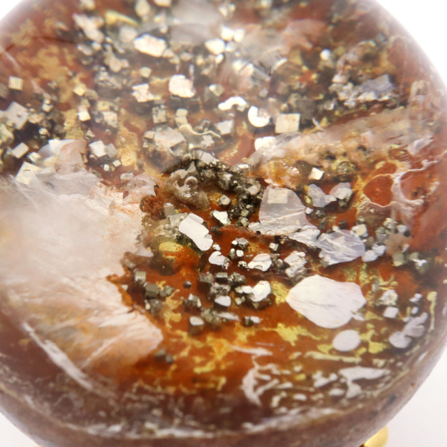 パイライト イン ガーデンクォーツ 丸玉 台座付き 庭園水晶 黄鉄鉱 天然石 Pyrite 1点もの