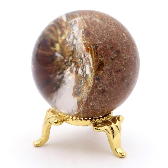 パイライト イン ガーデンクォーツ 丸玉 台座付き 庭園水晶 黄鉄鉱 天然石 Pyrite 1点もの