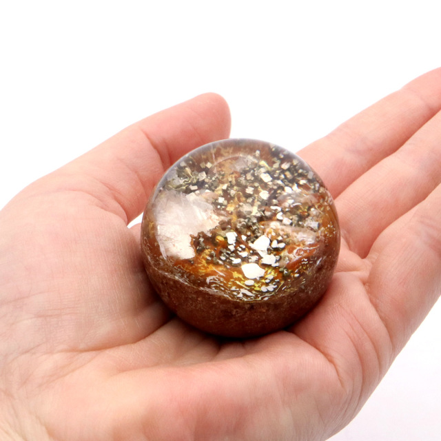 パイライト イン ガーデンクォーツ 丸玉 台座付き 庭園水晶 黄鉄鉱 天然石 Pyrite 1点もの
