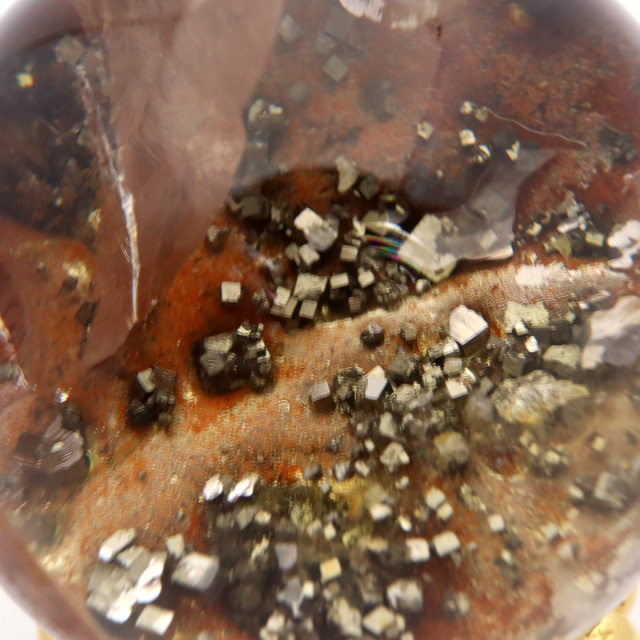 パイライト イン ガーデンクォーツ 丸玉 台座付き 庭園水晶 黄鉄鉱 天然石 Pyrite 1点もの