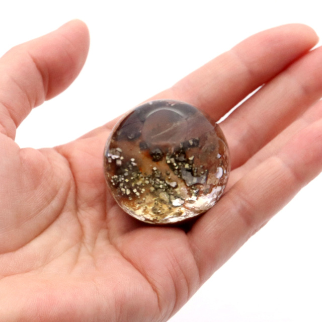 パイライト イン ガーデンクォーツ 丸玉 台座付き 庭園水晶 黄鉄鉱 天然石 Pyrite 1点もの
