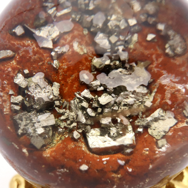 パイライト イン ガーデンクォーツ 丸玉 台座付き 庭園水晶 黄鉄鉱 天然石 Pyrite 1点もの