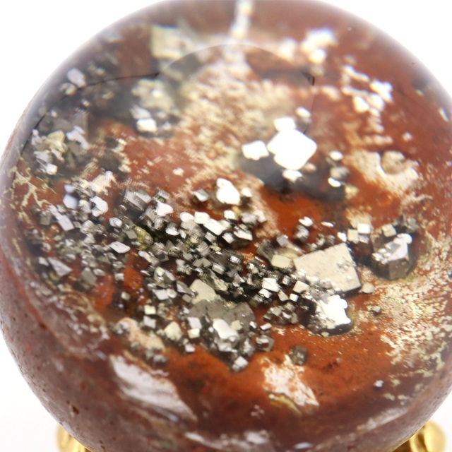 パイライト イン ガーデンクォーツ 丸玉 台座付き 庭園水晶 黄鉄鉱 天然石 Pyrite 1点もの