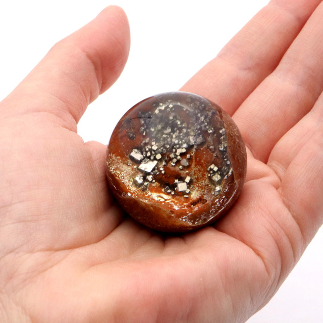 パイライト イン ガーデンクォーツ 丸玉 台座付き 庭園水晶 黄鉄鉱 天然石 Pyrite 1点もの
